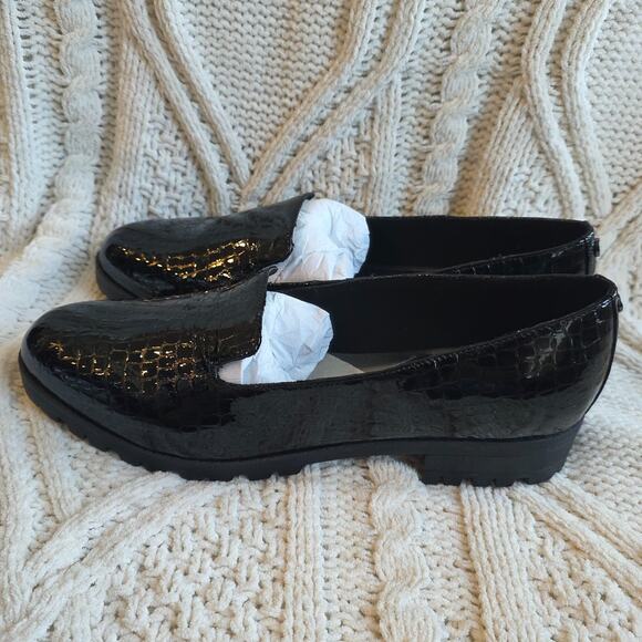 NIB Easy Spirit Women's Geneva Black Croc Patent Leather Lug Sole Loafers Sz 11 - Picture 3 of 4